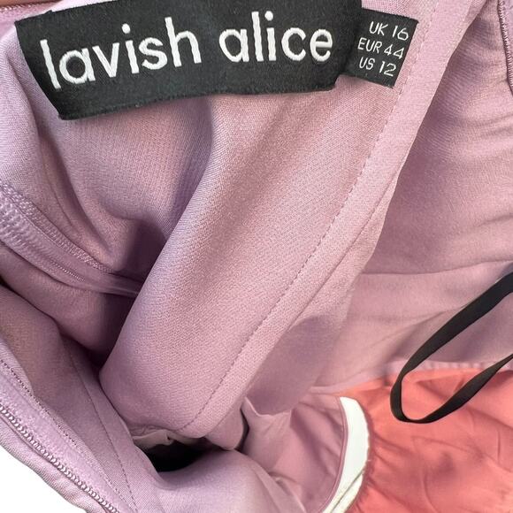 Lavish Alice Layla Dress Colorblocked Pleated Bandeau Lilac Purple Size US 12 - Picture 10 of 12